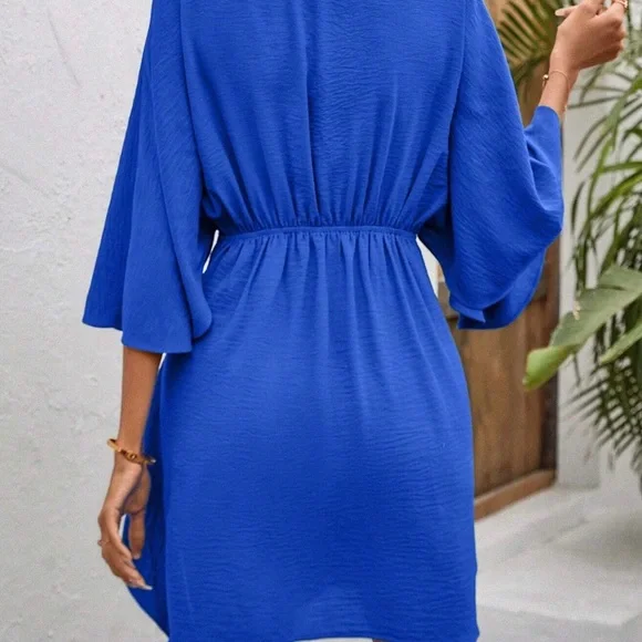 Batwing sleeve wrap knot front dress - Picture 3 of 4